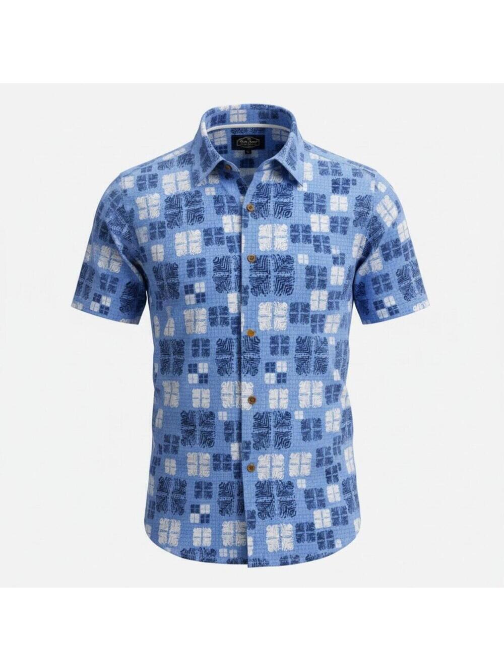 Nat Nast Silk Blend Shirt Men's Size XL Button Up Short Sleeve Blue geometric